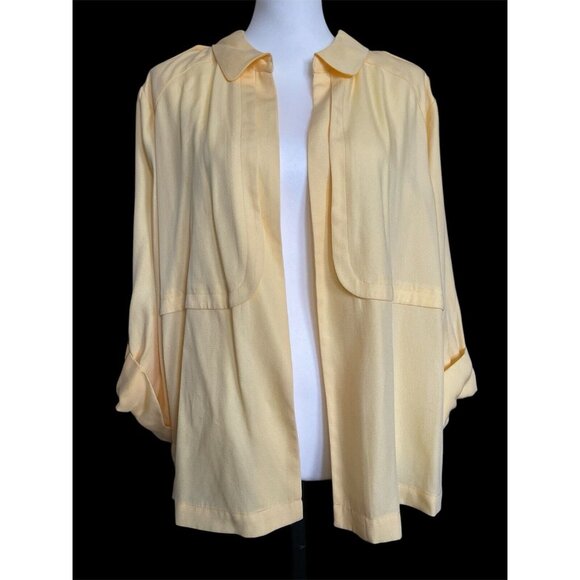 Chico’s XL Open Front Jacket Blouse Roll-tab Sleeve Spring Summer Travel Top - Picture 2 of 7